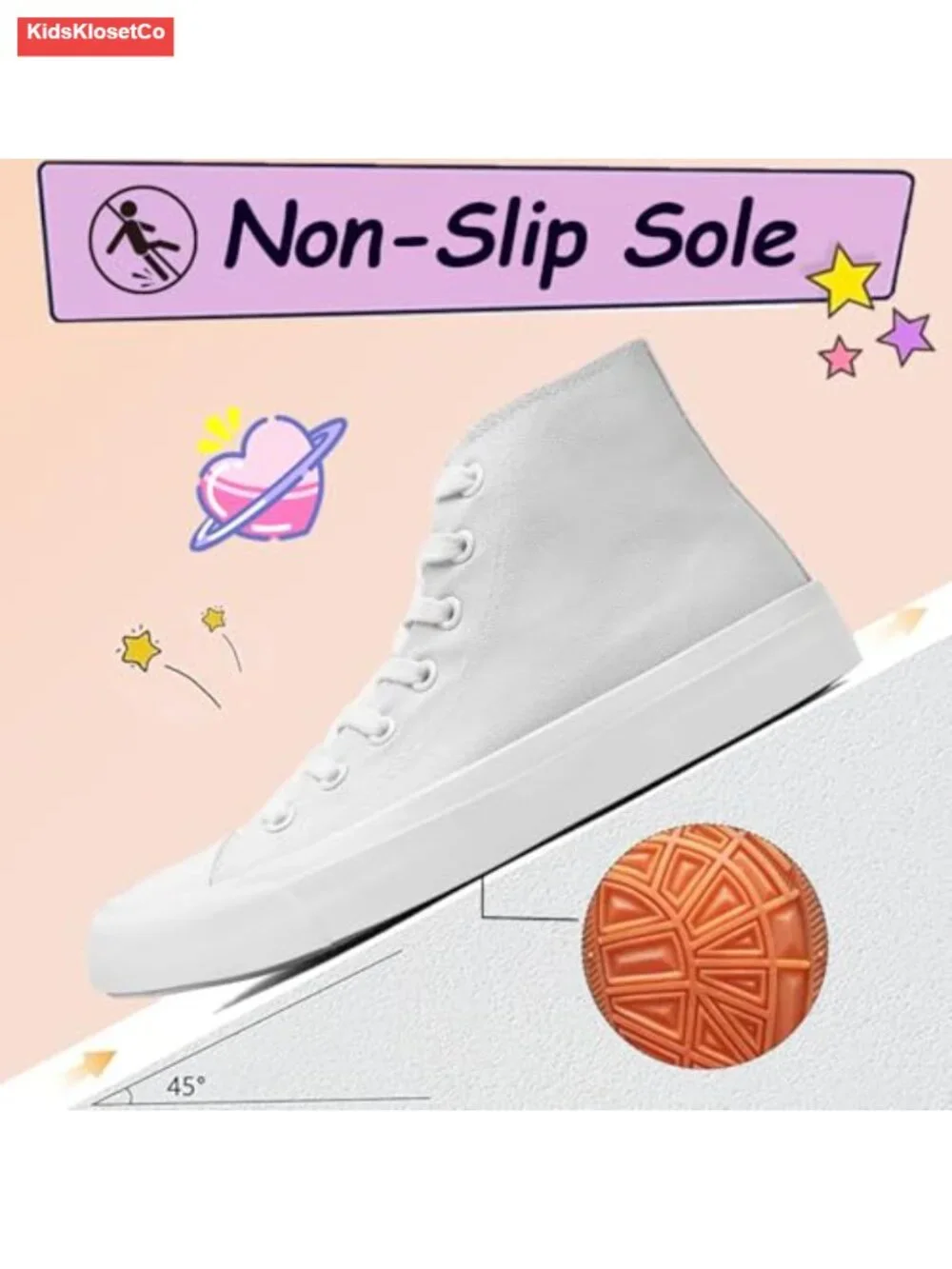 Kids Canvas High Top Sneakers Lace Up Casual Shoes Non-Slip Rubber Sole